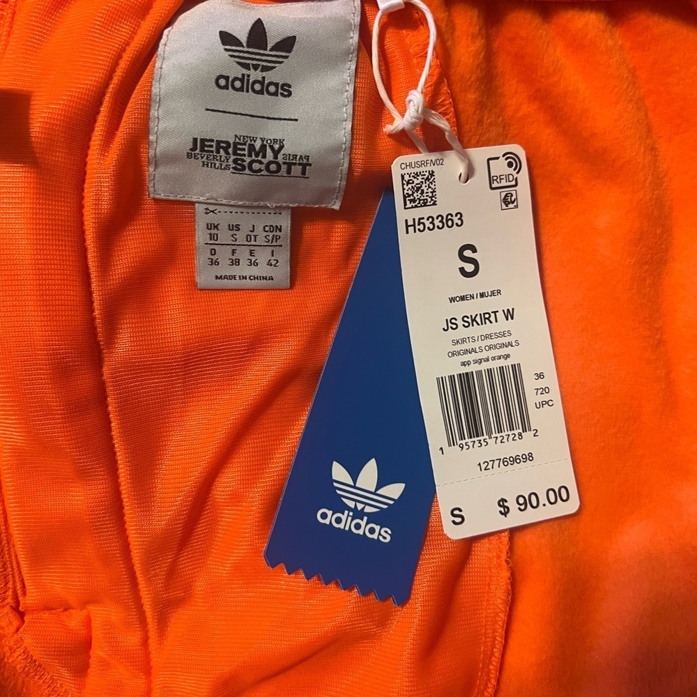 NEW ADIDAS X JEREMY SCOTT ORANGE VELOUR SKIRT WOMEN’S SIZE SMALL H53363 - Picture 4 of 4